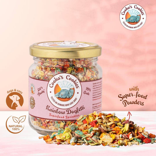 Rainbow Dogfetti – Superfoodströssel för hundmat och fest
