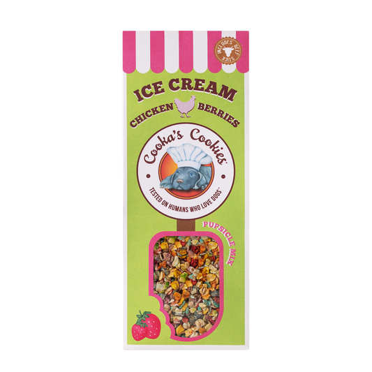 Glassmix med riktig kyckling och jordgubb för husdjur