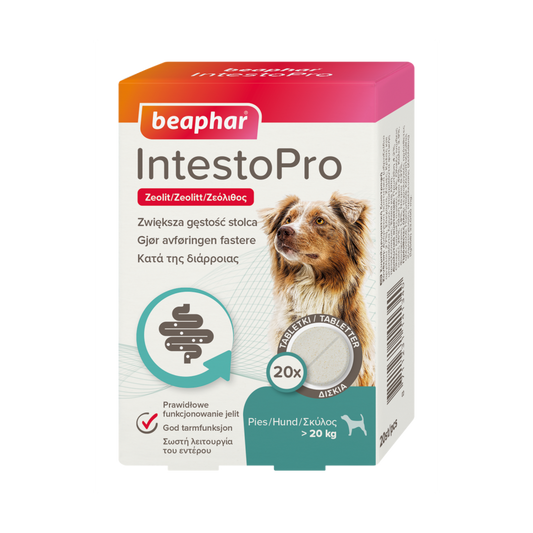 Intestopro tabletter för hundar över 20kg – lugnar mag-tarmstörningar naturligt med zeolit
