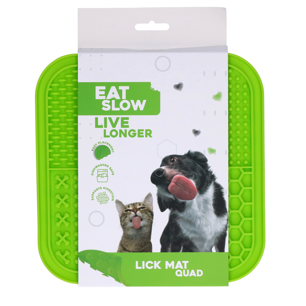 Eat Slow Live Longer Lick Mat QuadGreen - slickmatta med fyra mönster