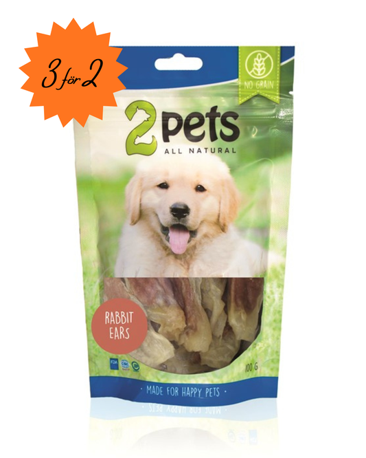2pets Dogsnack Rabbit ears w. rabbit meat, 100g