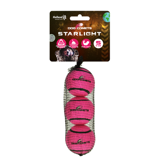 Dog Comets Starlight tennisboll S rosa, 3-pack