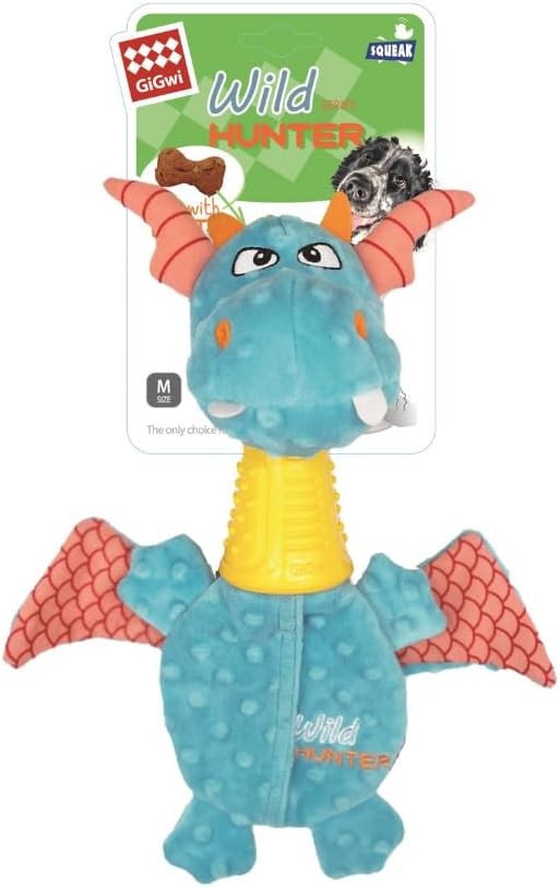 GiGwi Dinosaur Plush hundleksak med TPR Neck & Pouch Belly för godis
