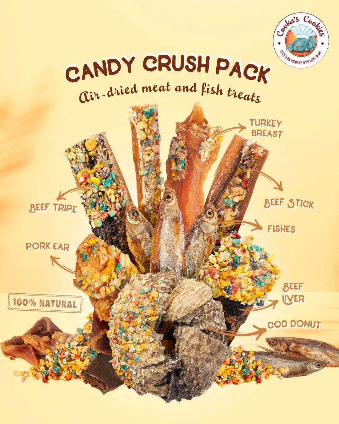 Candy Crush-paket – lufttorkade kött- och fiskgodisar med dogfetti