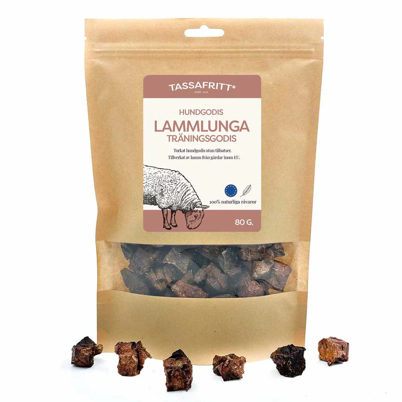 Naturligt hundgodis med lammlunga 80g från Tassafritt