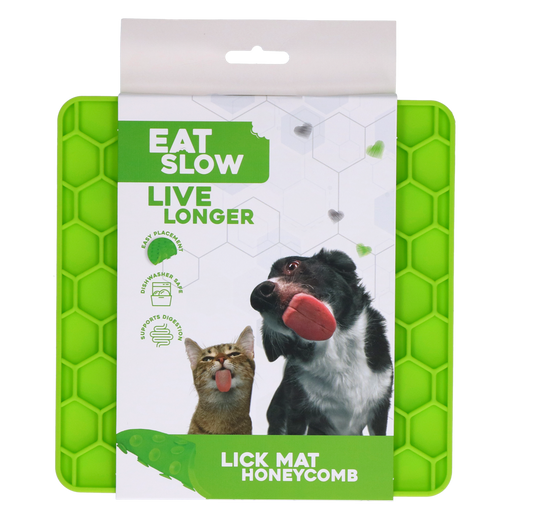 Eat Slow Live Longer slickmatta med honungsformsstruktur, grön